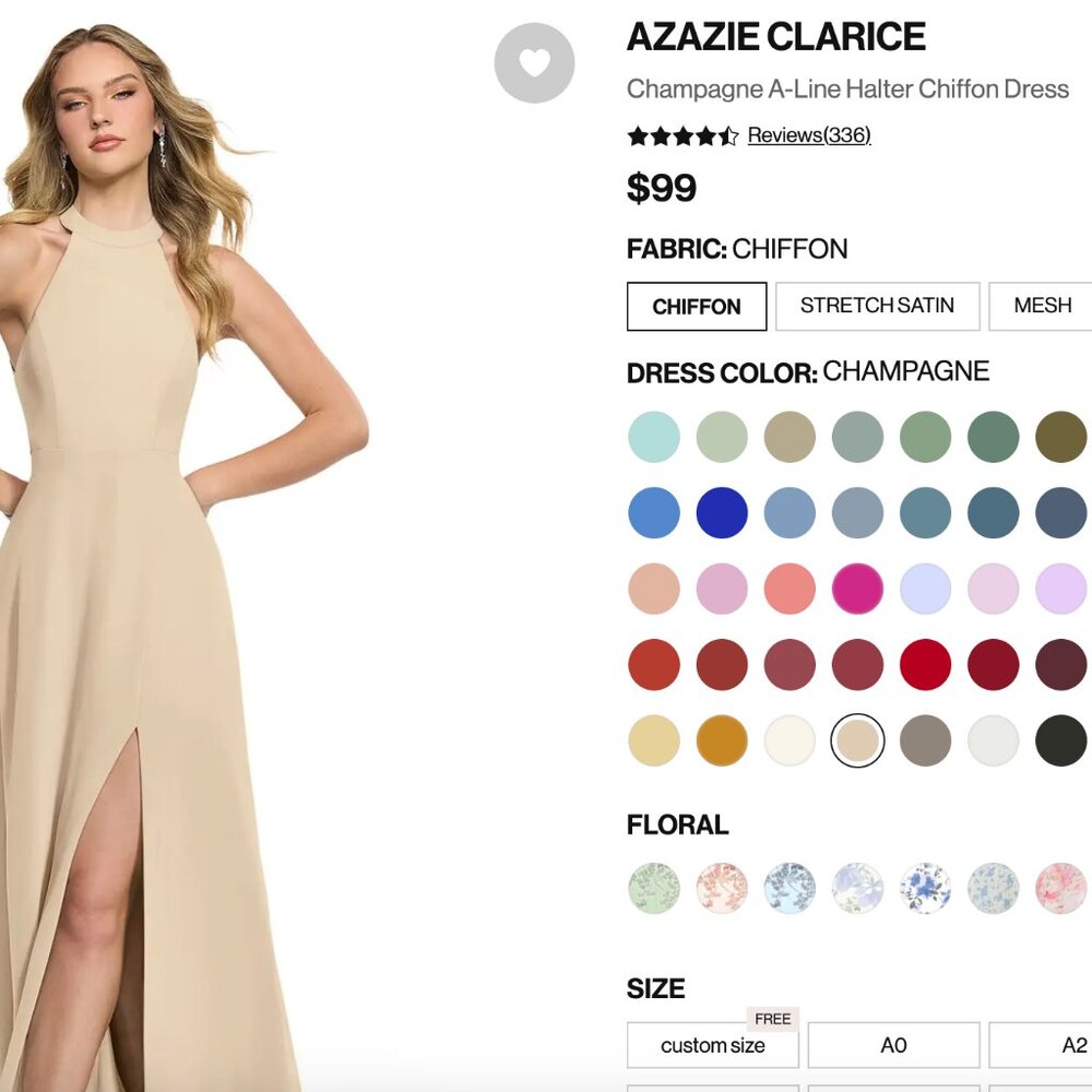 Azazie - Clarice - Champagne A-Line Halter Chiffon - Size A6 - NWT